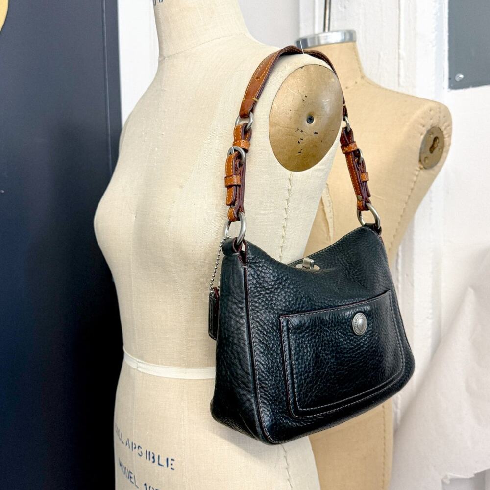 Coach 9378 Black Pebbled Leather Plum Edge Turnlock Hobo Shoulder Bag Y2K